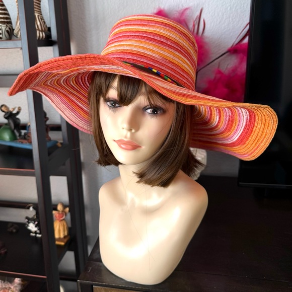 Joe Boxer Accessories - Joe Boxer Colorful Striped Sun Hat - Orange Sunset